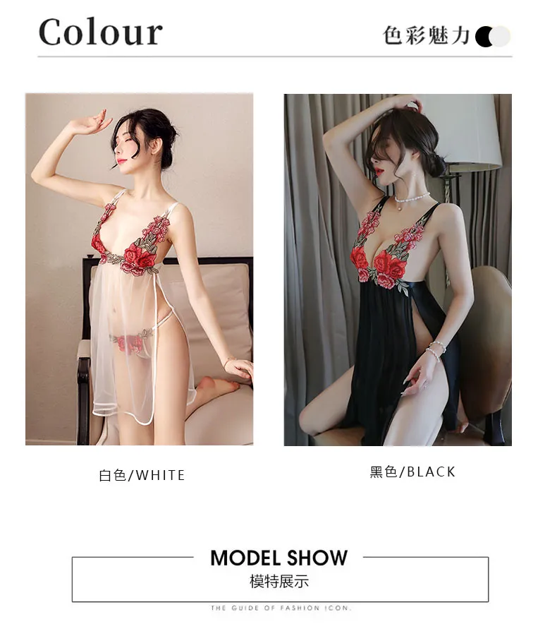 Sexy Women's Sheer Black Lingerie Nightgown, See-Through Fitted Camisole Dress with Embroidered Backless Design, Western Style · Wholesale · OEM · Worldwide Shipping - Detail 8