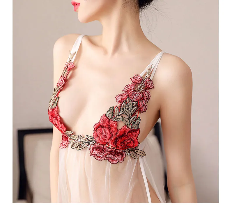 Sexy Women's Sheer Black Lingerie Nightgown, See-Through Fitted Camisole Dress with Embroidered Backless Design, Western Style · Wholesale · OEM · Worldwide Shipping - Detail 15