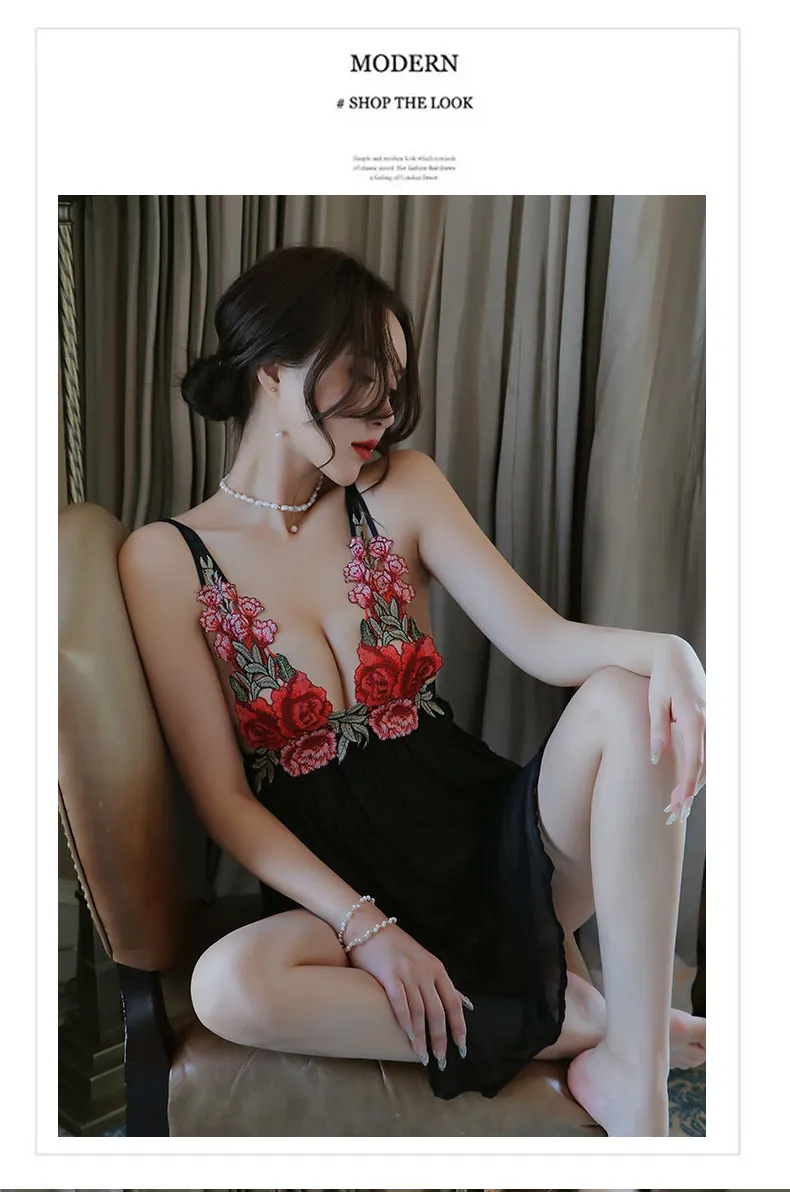 Sexy Women's Sheer Black Lingerie Nightgown, See-Through Fitted Camisole Dress with Embroidered Backless Design, Western Style · Wholesale · OEM · Worldwide Shipping - Detail 20