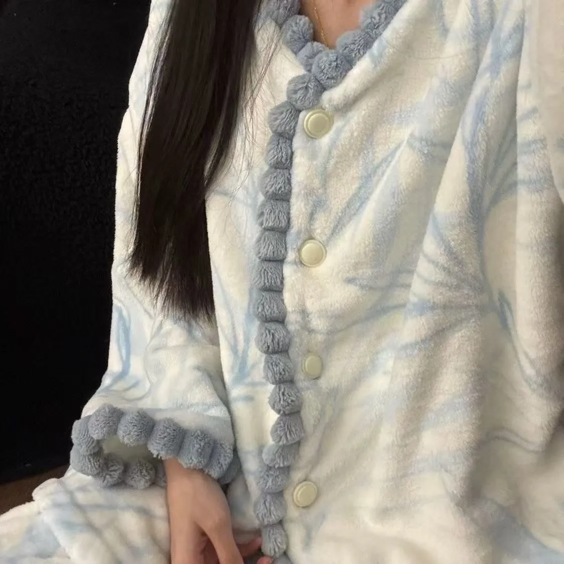 Women's Pajamas Autumn Winter Coral Fleece Thickened Cartoon Student V-Neck Sweet Flannel Loungewear Set Wearable Outside · Wholesale · OEM · Worldwide Shipping - Detail 5