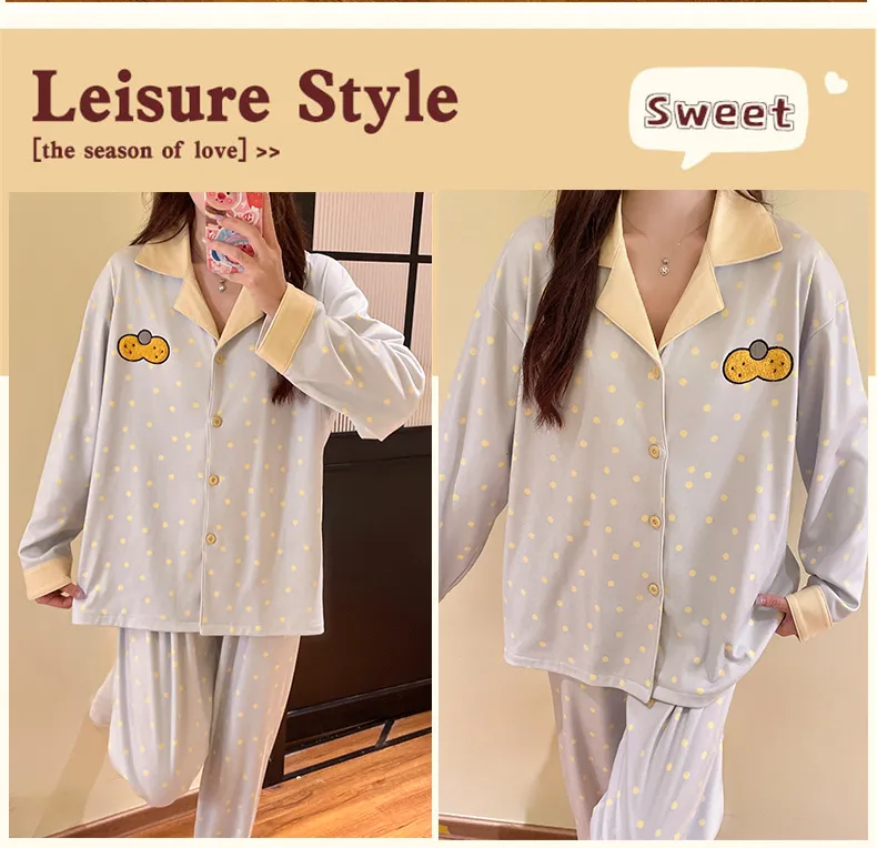 Set pakaian rumah wanita kerah kartun bahan Dralon model baru musim gugur dan musim dingin · Grosir · OEM · Pengiriman Global - Detail 12