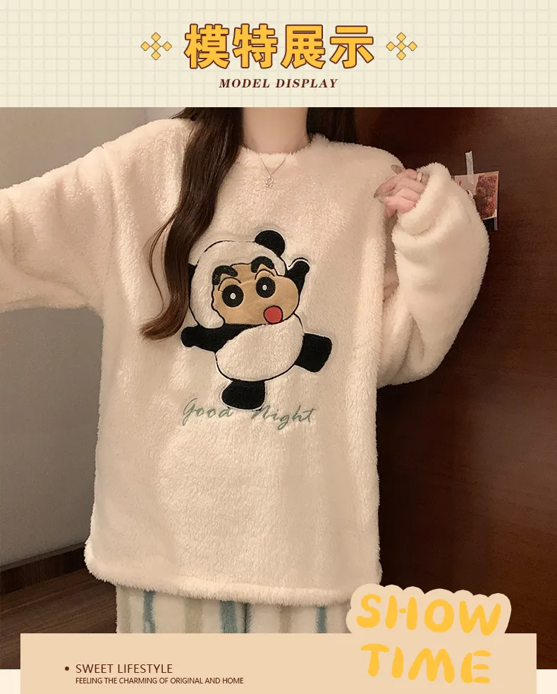 Long Plush Winter Coral Fleece Pajamas Women Round Neck Long Sleeve Casual Cartoon Homewear Set · Wholesale · OEM · Worldwide Shipping - Detail 7