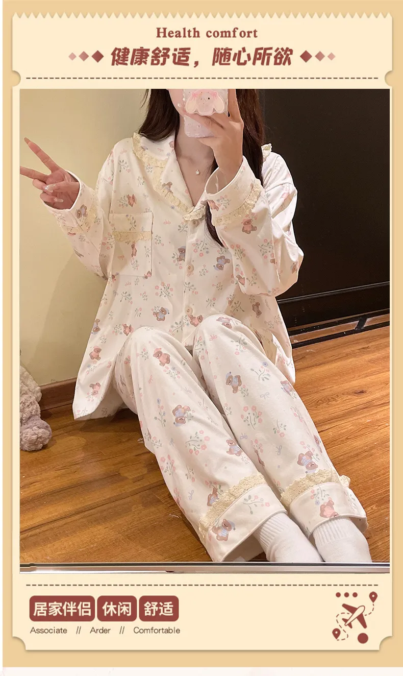 Autumn/Winter New German Velvet Women's Cartoon Lace Collar Loungewear Set · Wholesale · OEM · Worldwide Shipping - Detail 2