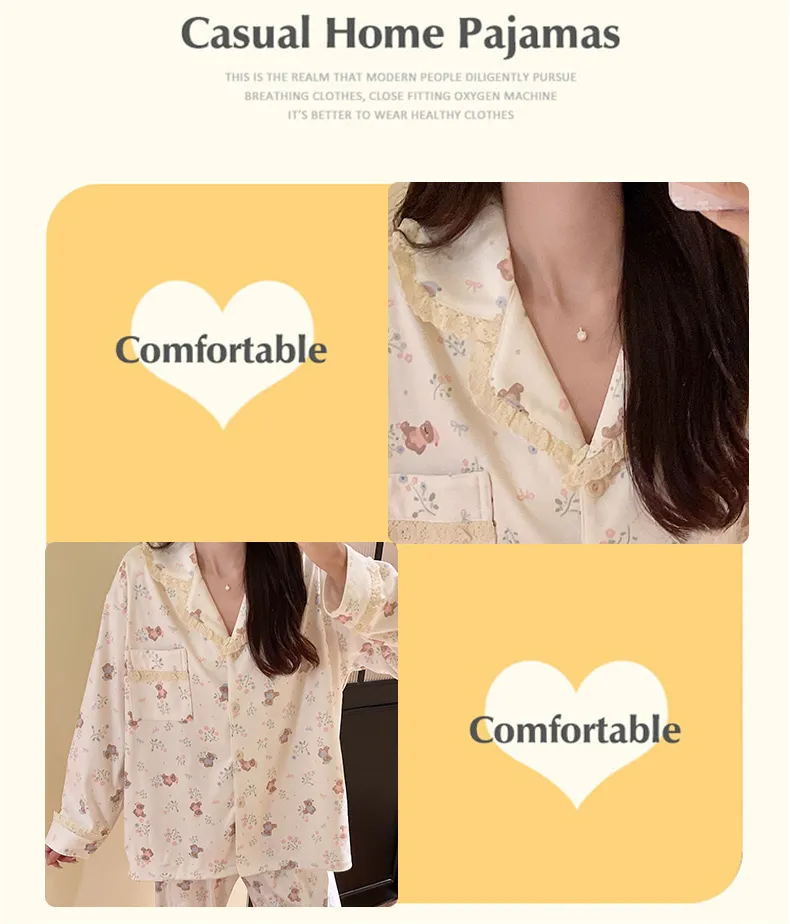 Autumn/Winter New German Velvet Women's Cartoon Lace Collar Loungewear Set · Wholesale · OEM · Worldwide Shipping - Detail 7