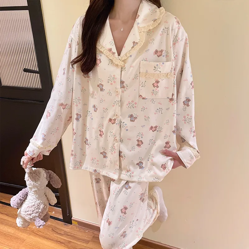 Autumn/Winter New German Velvet Women's Cartoon Lace Collar Loungewear Set · Wholesale · OEM · Worldwide Shipping - View 4