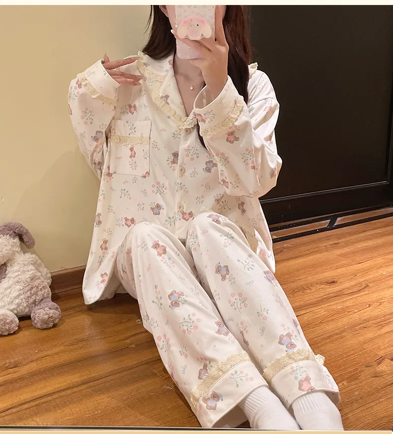 Autumn/Winter New German Velvet Women's Cartoon Lace Collar Loungewear Set · Wholesale · OEM · Worldwide Shipping - Detail 8