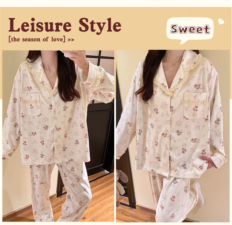 Autumn/Winter New German Velvet Women's Cartoon Lace Collar Loungewear Set · Wholesale · OEM · Worldwide Shipping - Detail 12