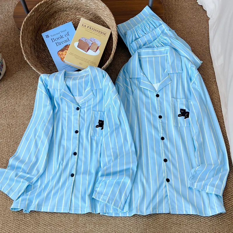 Nouvelle collection automne-hiver, ensemble pyjama couple en velours allemand avec col à motif cartoon · Grossiste · OEM · Mondial - View 4