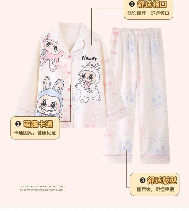 Girls' Pajamas Pure Cotton New Long Sleeve Long Pants Cartoon Cute Lapel Cardigan Wearable Outside Loungewear Set · Wholesale · OEM · Worldwide Shipping - Detail 4