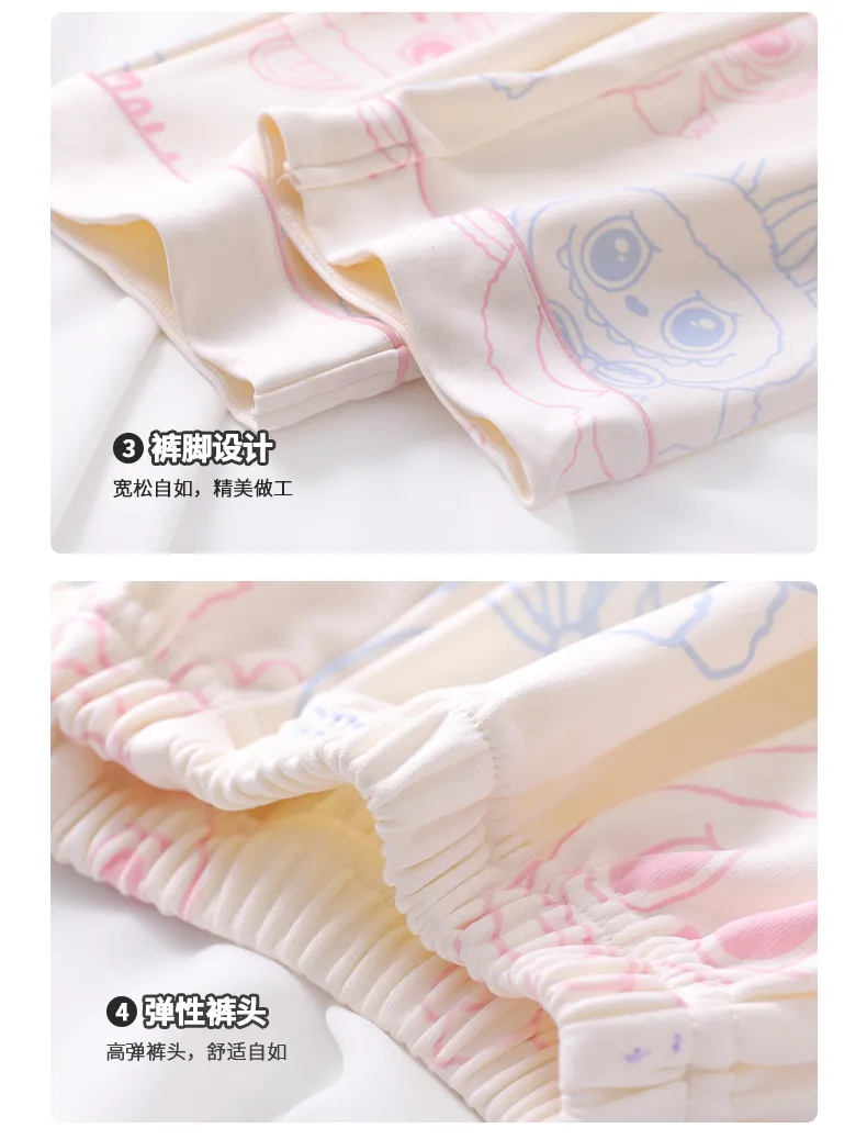 Girls' Pajamas Pure Cotton New Long Sleeve Long Pants Cartoon Cute Lapel Cardigan Wearable Outside Loungewear Set · Wholesale · OEM · Worldwide Shipping - Detail 7
