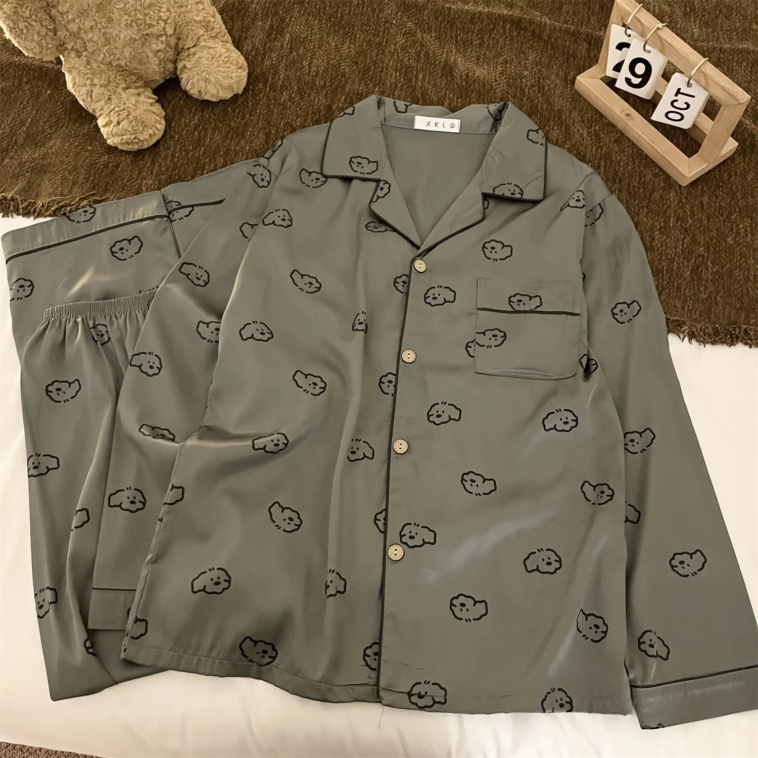 Men's Ice Silk Double Long # Cotton Puppy Cute Spring Autumn Pajamas Women's Long Sleeve Wearable Outside Loungewear Set · Wholesale · OEM · Worldwide Shipping