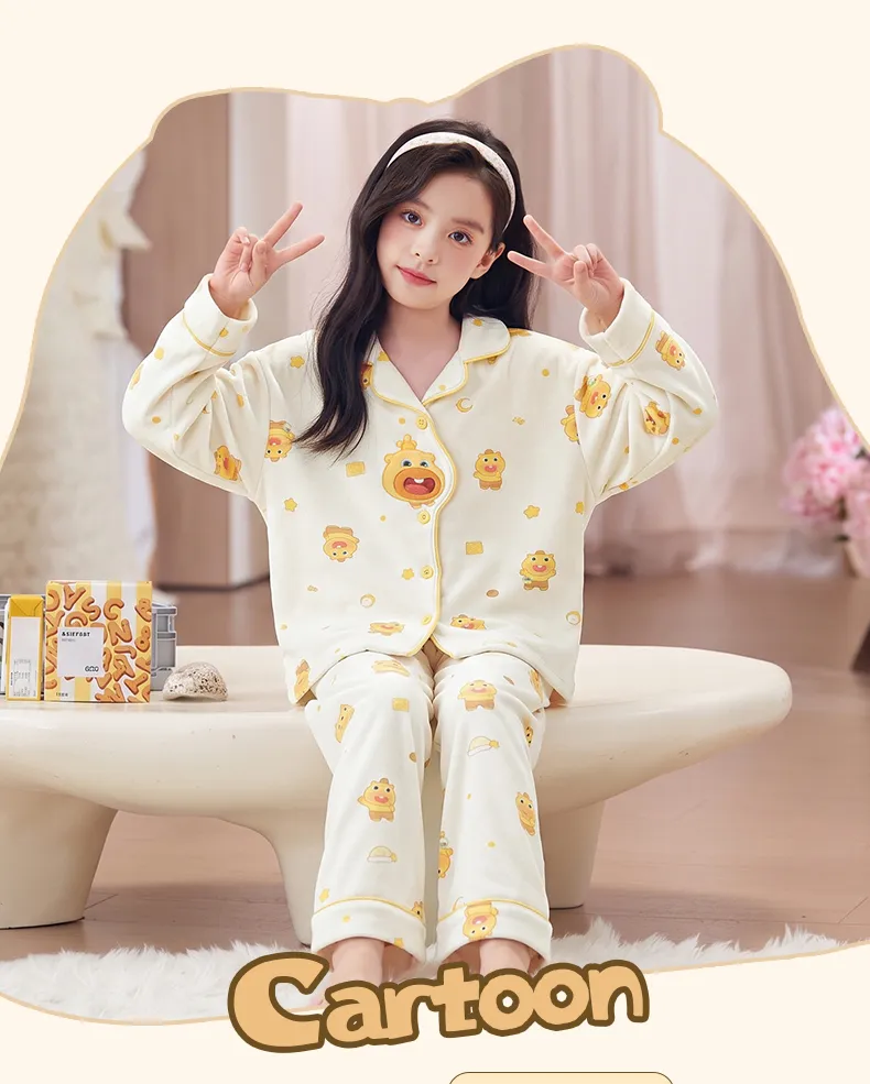 Nouveau pyjama pour enfants en velours polaire chaud, fille, long, cartoon, princesse, gilet, portable à l'extérieur, ensemble de vêtements d'intérieur · Grossiste · OEM · Mondial - Detail 3
