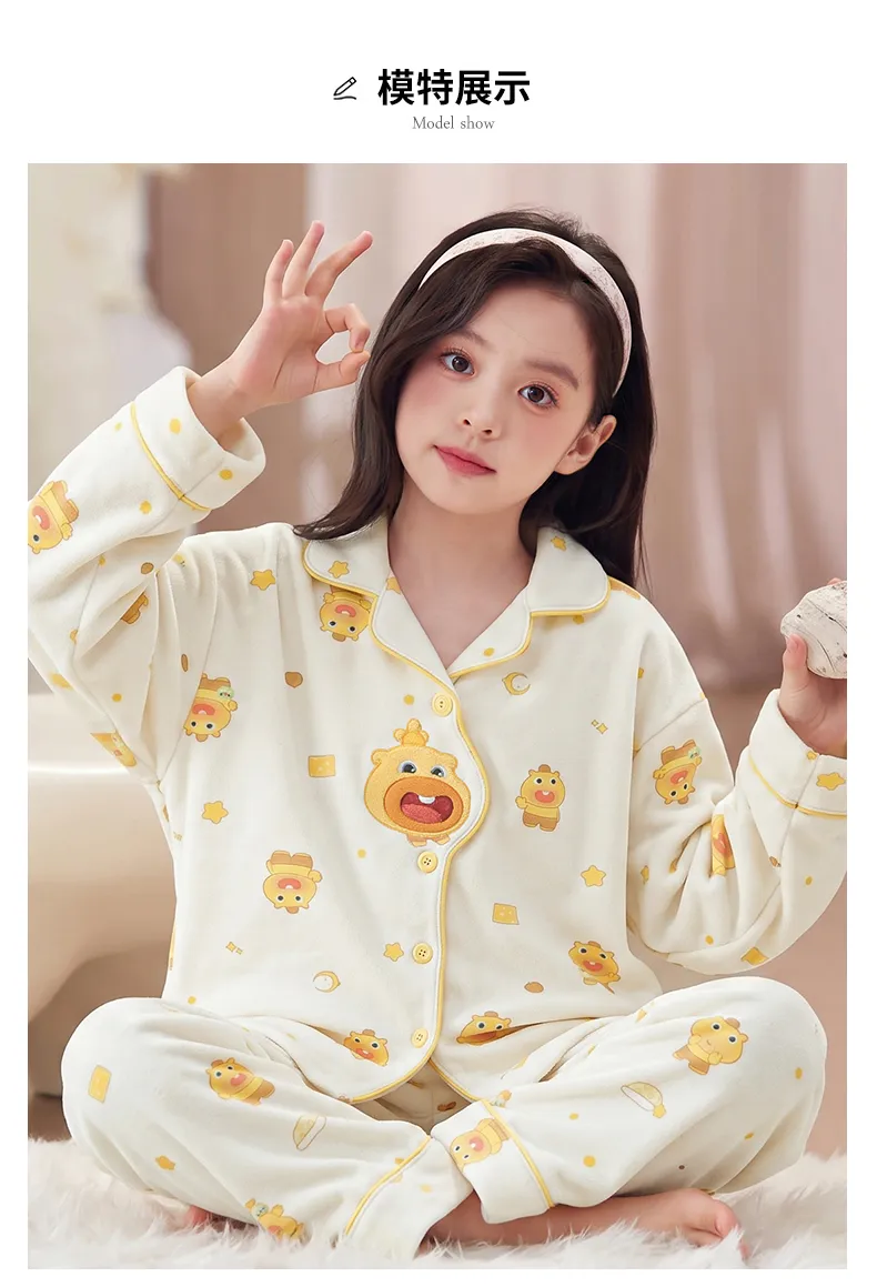 Nouveau pyjama pour enfants en velours polaire chaud, fille, long, cartoon, princesse, gilet, portable à l'extérieur, ensemble de vêtements d'intérieur · Grossiste · OEM · Mondial - Detail 9