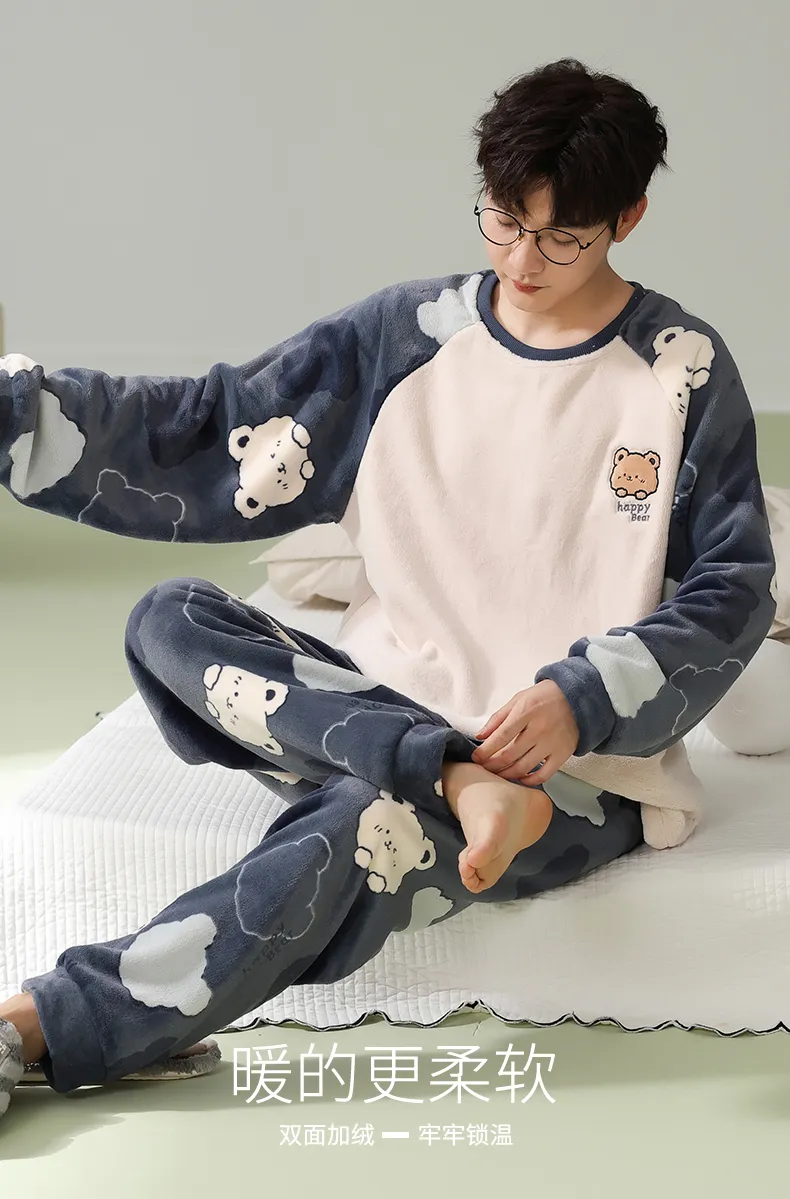 New Flannel Thickened Printed Warm Stand Collar Men's Pullover Premium Feel Outerwear Loungewear Set · Wholesale · OEM · Worldwide Shipping - Detail 14
