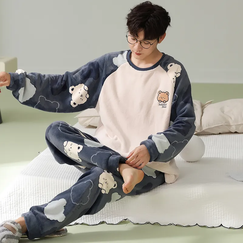 New Flannel Thickened Printed Warm Stand Collar Men's Pullover Premium Feel Outerwear Loungewear Set · Wholesale · OEM · Worldwide Shipping - Detail 1