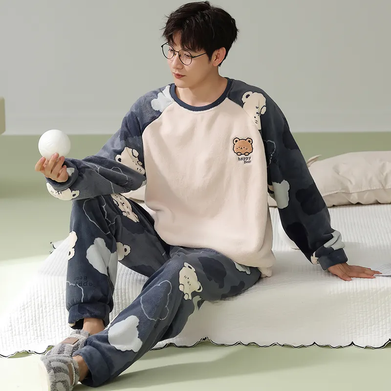 New Flannel Thickened Printed Warm Stand Collar Men's Pullover Premium Feel Outerwear Loungewear Set · Wholesale · OEM · Worldwide Shipping - View 1