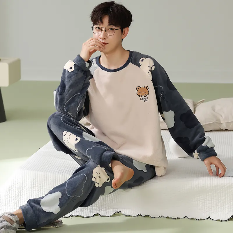 New Flannel Thickened Printed Warm Stand Collar Men's Pullover Premium Feel Outerwear Loungewear Set · Wholesale · OEM · Worldwide Shipping - View 3