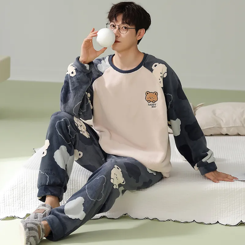 New Flannel Thickened Printed Warm Stand Collar Men's Pullover Premium Feel Outerwear Loungewear Set · Wholesale · OEM · Worldwide Shipping - View 2