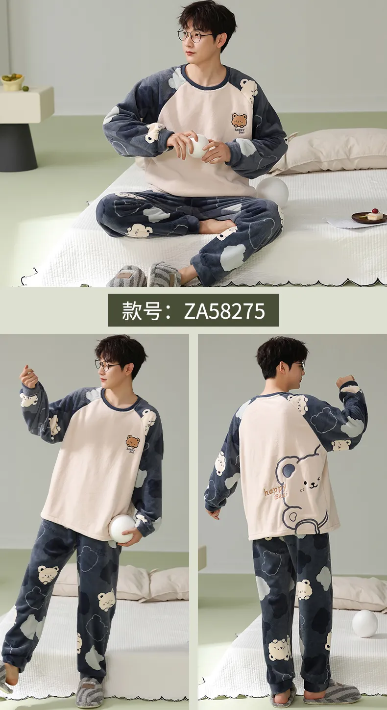 New Flannel Thickened Printed Warm Stand Collar Men's Pullover Premium Feel Outerwear Loungewear Set · Wholesale · OEM · Worldwide Shipping - Detail 16