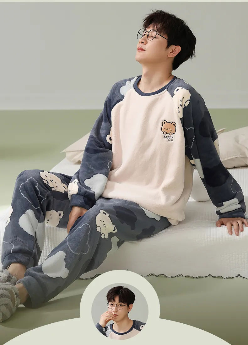 New Flannel Thickened Printed Warm Stand Collar Men's Pullover Premium Feel Outerwear Loungewear Set · Wholesale · OEM · Worldwide Shipping - Detail 10