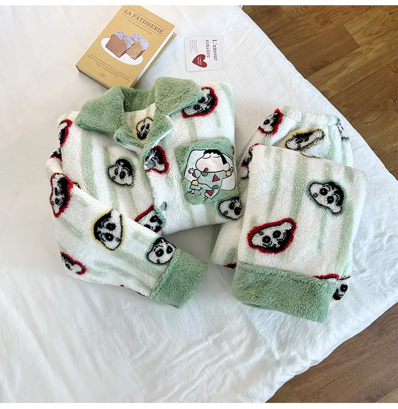 Winter New Long Plush Men's Cartoon Lapel Warm Pajamas Loungewear Set · Wholesale · OEM · Worldwide Shipping - Detail 4