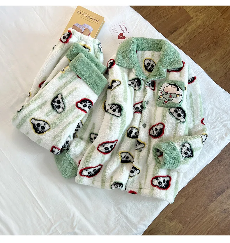 Winter New Long Plush Men's Cartoon Lapel Warm Pajamas Loungewear Set · Wholesale · OEM · Worldwide Shipping - Detail 5