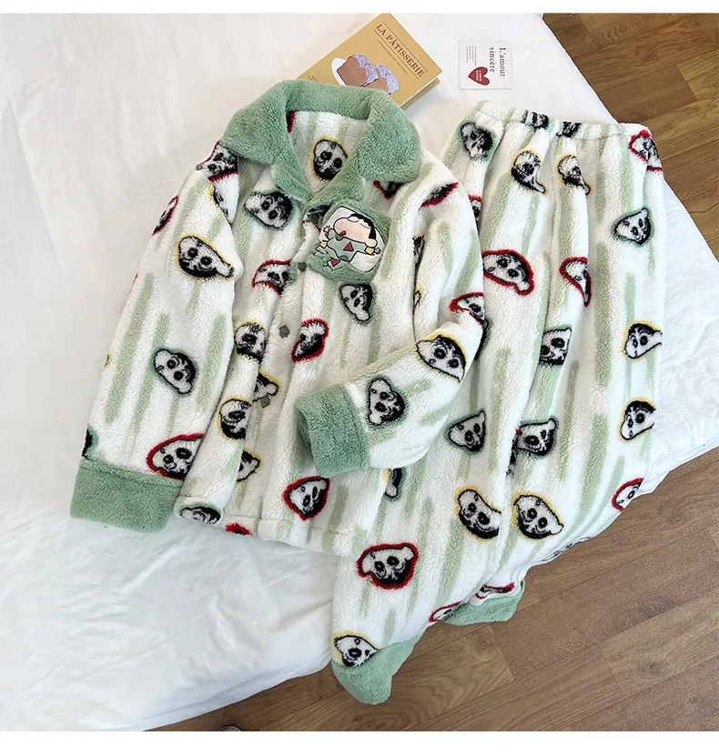 Winter New Long Plush Men's Cartoon Lapel Warm Pajamas Loungewear Set · Wholesale · OEM · Worldwide Shipping - Detail 9