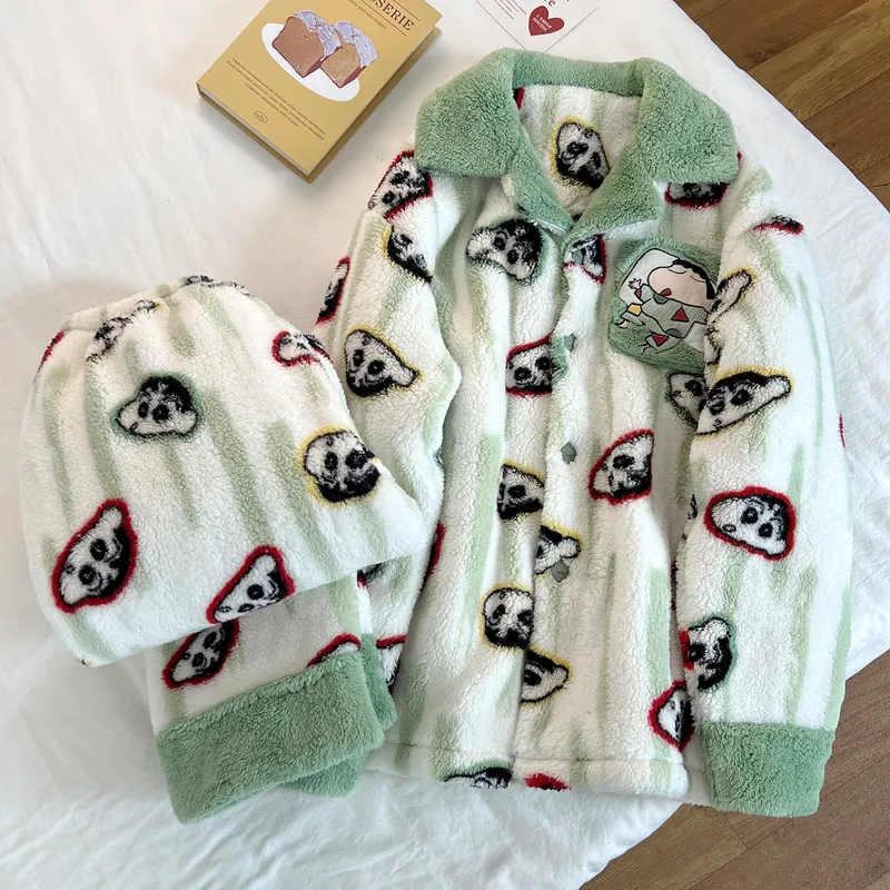 Winter New Long Plush Men's Cartoon Lapel Warm Pajamas Loungewear Set · Wholesale · OEM · Worldwide Shipping - View 1