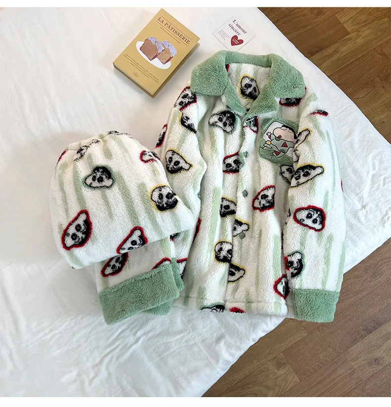 Winter New Long Plush Men's Cartoon Lapel Warm Pajamas Loungewear Set · Wholesale · OEM · Worldwide Shipping - Detail 10