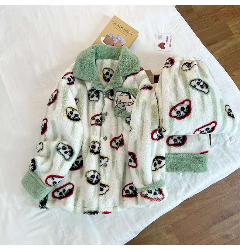 Winter New Long Plush Men's Cartoon Lapel Warm Pajamas Loungewear Set · Wholesale · OEM · Worldwide Shipping - Detail 7