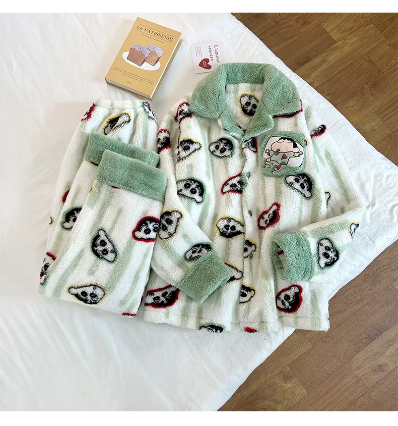 Winter New Long Plush Men's Cartoon Lapel Warm Pajamas Loungewear Set · Wholesale · OEM · Worldwide Shipping - Detail 11