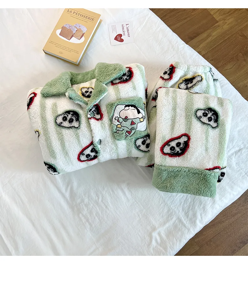 Winter New Long Plush Men's Cartoon Lapel Warm Pajamas Loungewear Set · Wholesale · OEM · Worldwide Shipping - Detail 12