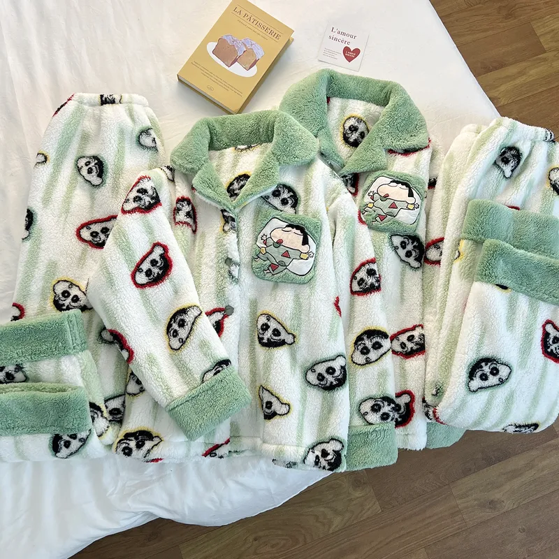 Winter New Long Plush Couple Cartoon Lapel Warm Pajamas Loungewear Set · Wholesale · OEM · Worldwide Shipping - View 4
