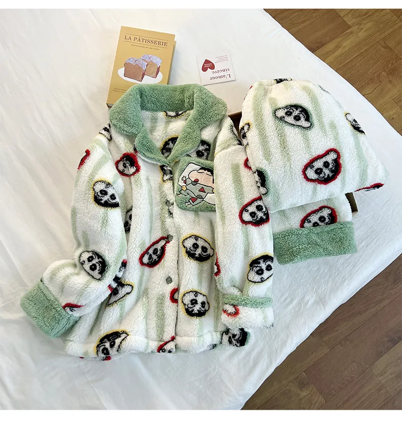 Winter New Long Plush Couple Cartoon Lapel Warm Pajamas Loungewear Set · Wholesale · OEM · Worldwide Shipping - Detail 11