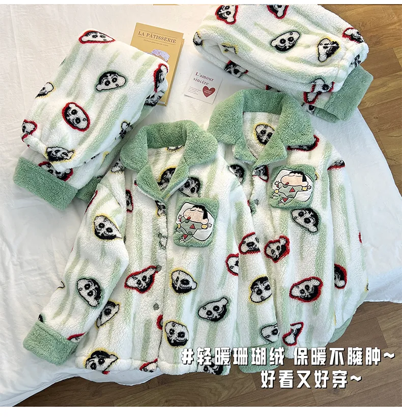 Winter New Long Plush Couple Cartoon Lapel Warm Pajamas Loungewear Set · Wholesale · OEM · Worldwide Shipping - Detail 3