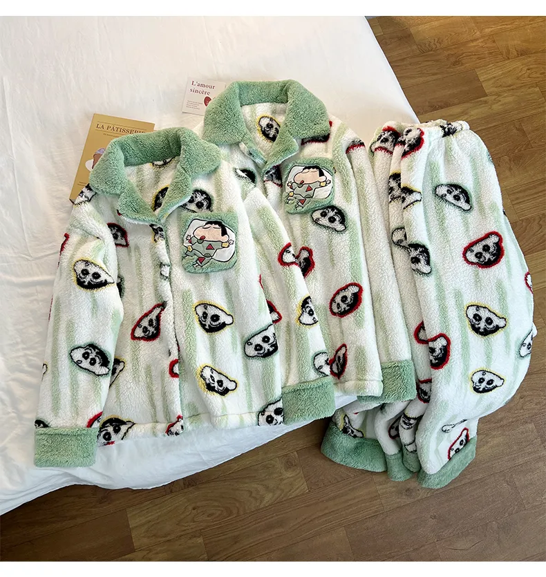 Winter New Long Plush Couple Cartoon Lapel Warm Pajamas Loungewear Set · Wholesale · OEM · Worldwide Shipping - Detail 5