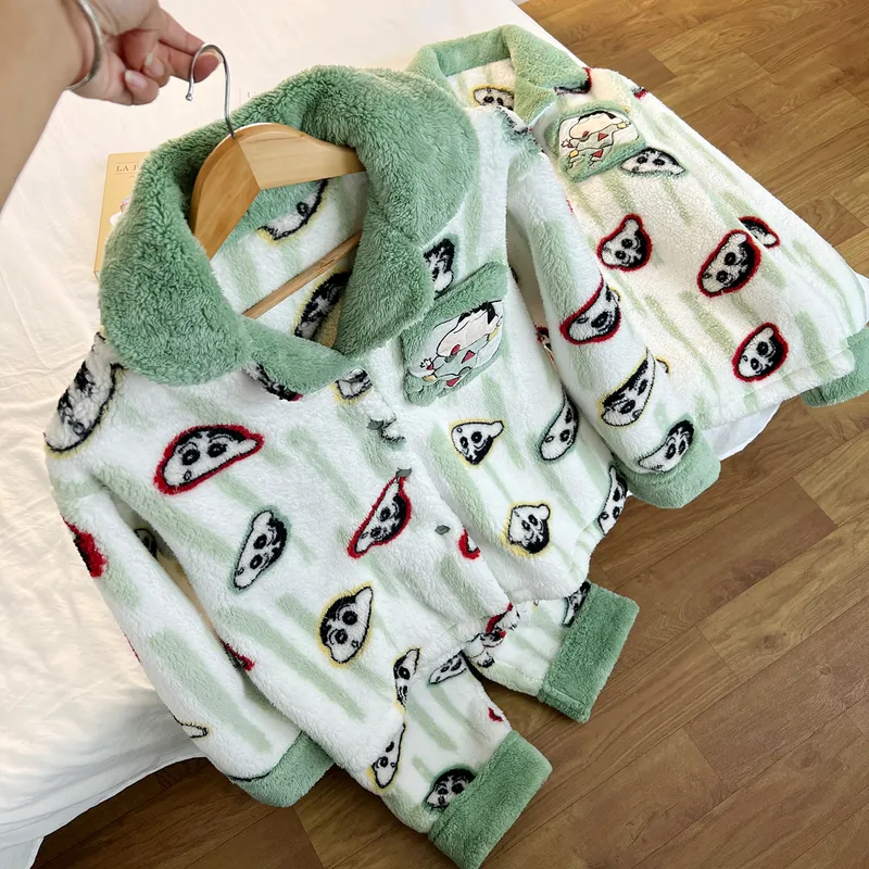 Winter New Long Plush Couple Cartoon Lapel Warm Pajamas Loungewear Set · Wholesale · OEM · Worldwide Shipping - View 2