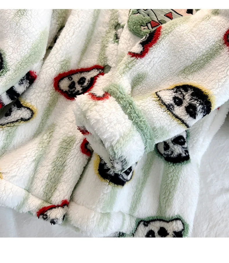 Winter New Long Plush Couple Cartoon Lapel Warm Pajamas Loungewear Set · Wholesale · OEM · Worldwide Shipping - Detail 12