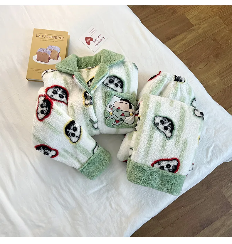 Winter New Long Plush Couple Cartoon Lapel Warm Pajamas Loungewear Set · Wholesale · OEM · Worldwide Shipping - Detail 9