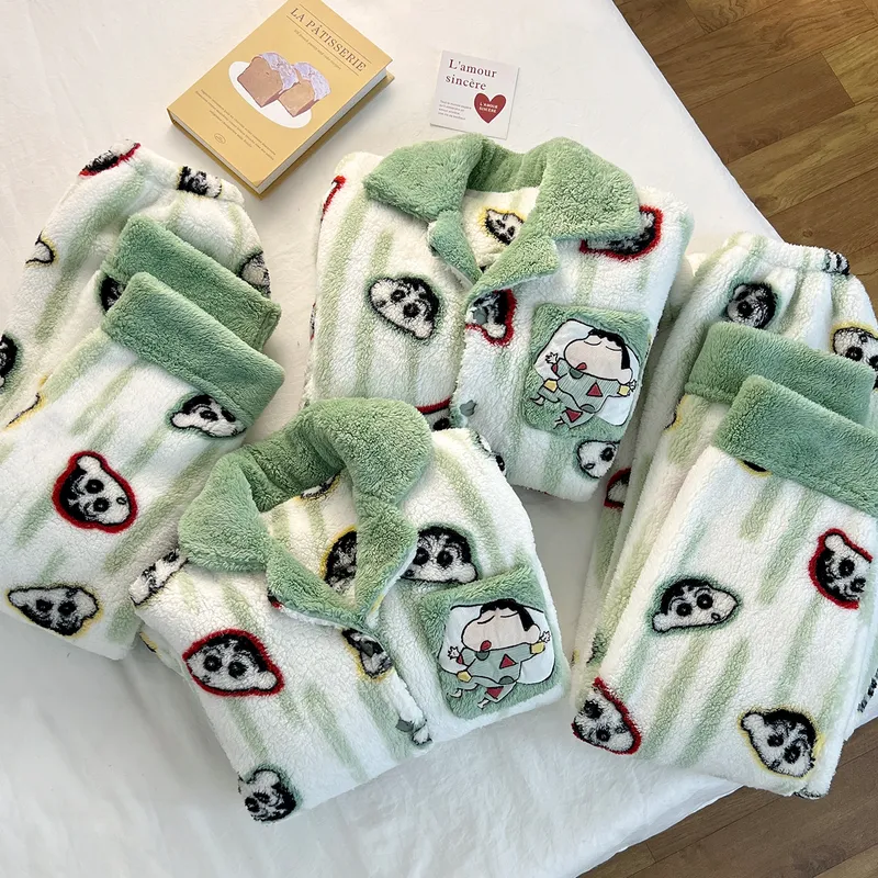 Winter New Long Plush Couple Cartoon Lapel Warm Pajamas Loungewear Set · Wholesale · OEM · Worldwide Shipping - View 3