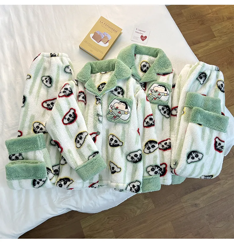 Winter New Long Plush Couple Cartoon Lapel Warm Pajamas Loungewear Set · Wholesale · OEM · Worldwide Shipping - Detail 8
