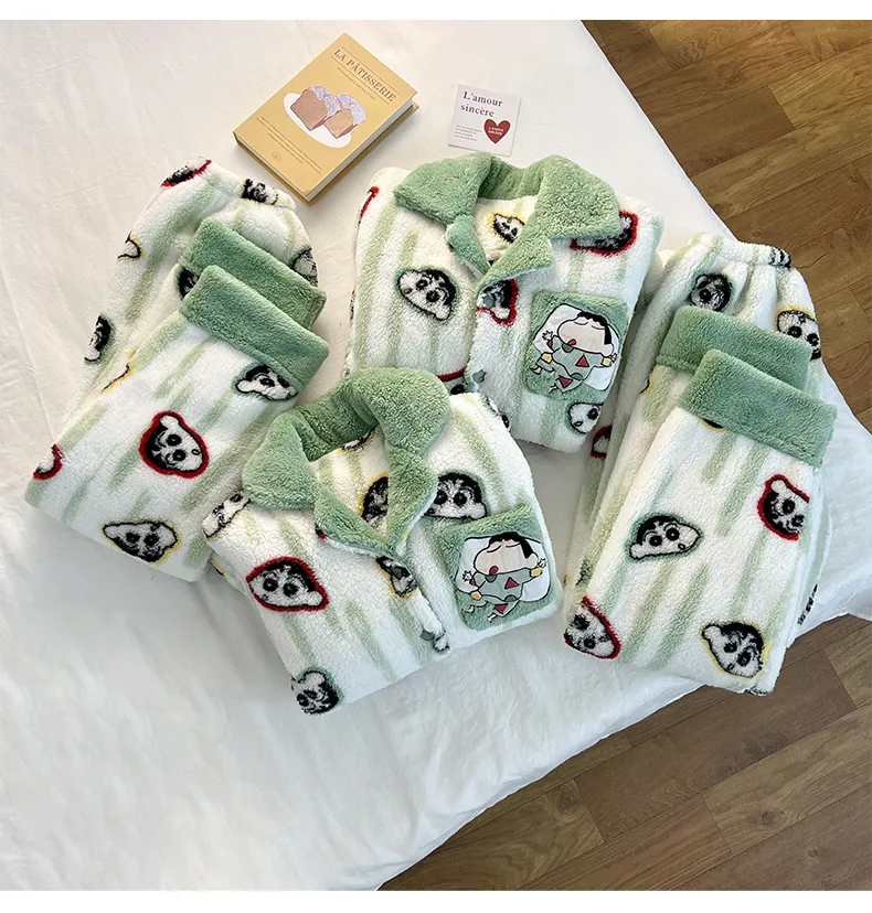 Winter New Long Plush Couple Cartoon Lapel Warm Pajamas Loungewear Set · Wholesale · OEM · Worldwide Shipping - Detail 7