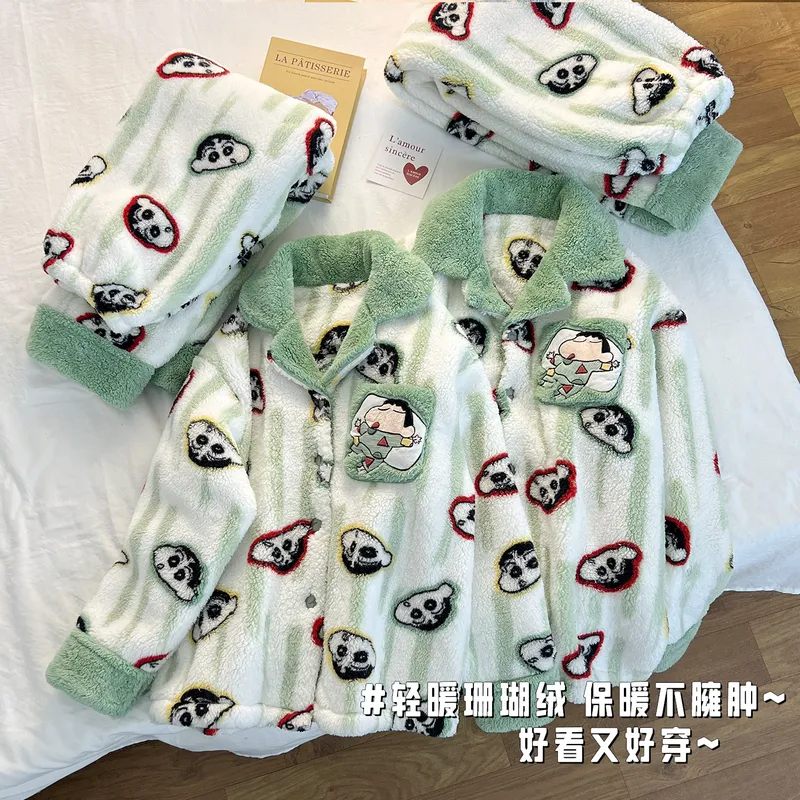 Winter New Long Plush Couple Cartoon Lapel Warm Pajamas Loungewear Set · Wholesale · OEM · Worldwide Shipping