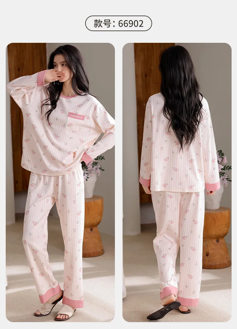 Purcotton Women's Pure Cotton Pajamas Autumn New Loungewear 100% Pure Cotton Soft and Skin-Friendly Wearable Outside · Wholesale · OEM · Worldwide Shipping - Detail 10