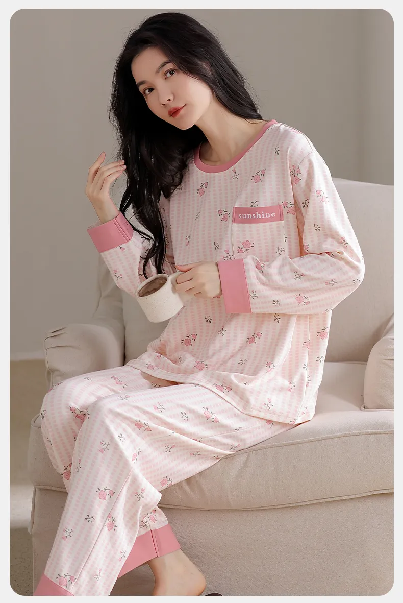 Purcotton Women's Pure Cotton Pajamas Autumn New Loungewear 100% Pure Cotton Soft and Skin-Friendly Wearable Outside · Wholesale · OEM · Worldwide Shipping - Detail 9