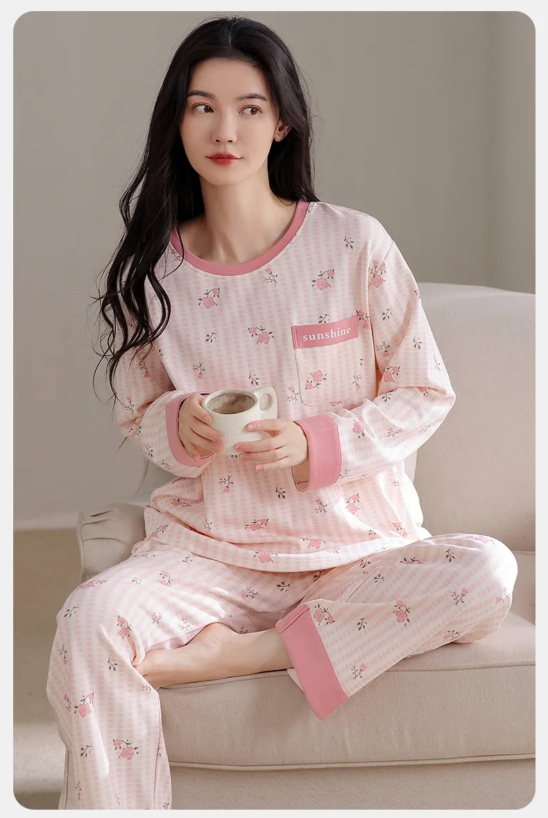 Purcotton Women's Pure Cotton Pajamas Autumn New Loungewear 100% Pure Cotton Soft and Skin-Friendly Wearable Outside · Wholesale · OEM · Worldwide Shipping - Detail 8