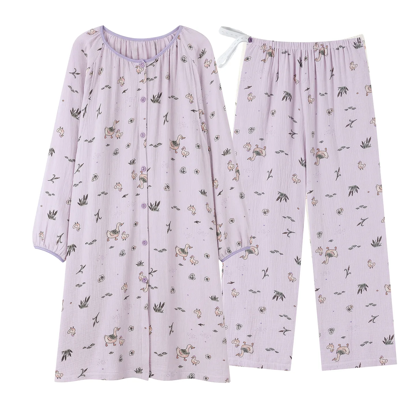 綿100%マタニティウェア 妊婦用コットンガーゼ 丸首 プリント ミディアム丈 出産準備 ナイトガウン 妊娠中 産後 授乳 ルームウェア · 卸売 · OEM · 世界へ発送 - View 4