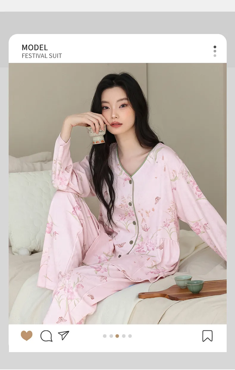 New Women's Fashion Pure Cotton New Chinese Style Floral V-Neck Cardigan Wearable Outside Loungewear Set · Wholesale · OEM · Worldwide Shipping - Detail 10