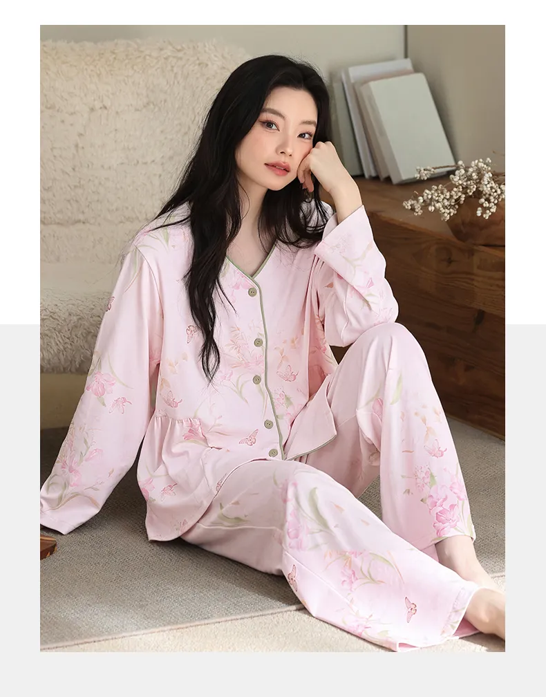 New Women's Fashion Pure Cotton New Chinese Style Floral V-Neck Cardigan Wearable Outside Loungewear Set · Wholesale · OEM · Worldwide Shipping - Detail 12