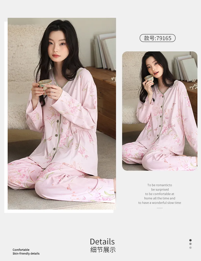 New Women's Fashion Pure Cotton New Chinese Style Floral V-Neck Cardigan Wearable Outside Loungewear Set · Wholesale · OEM · Worldwide Shipping - Detail 13